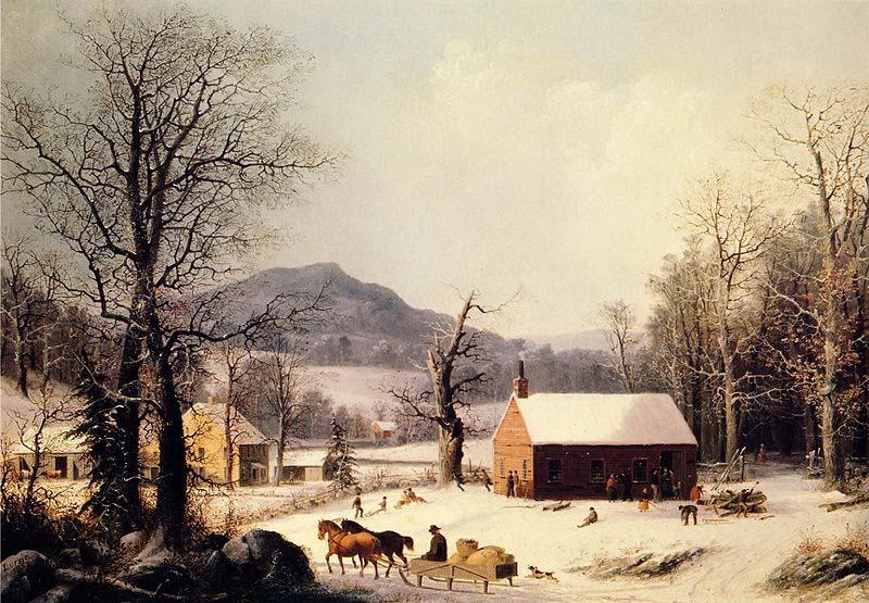 George Henry Durrie Red School House, Winter oil painting picture